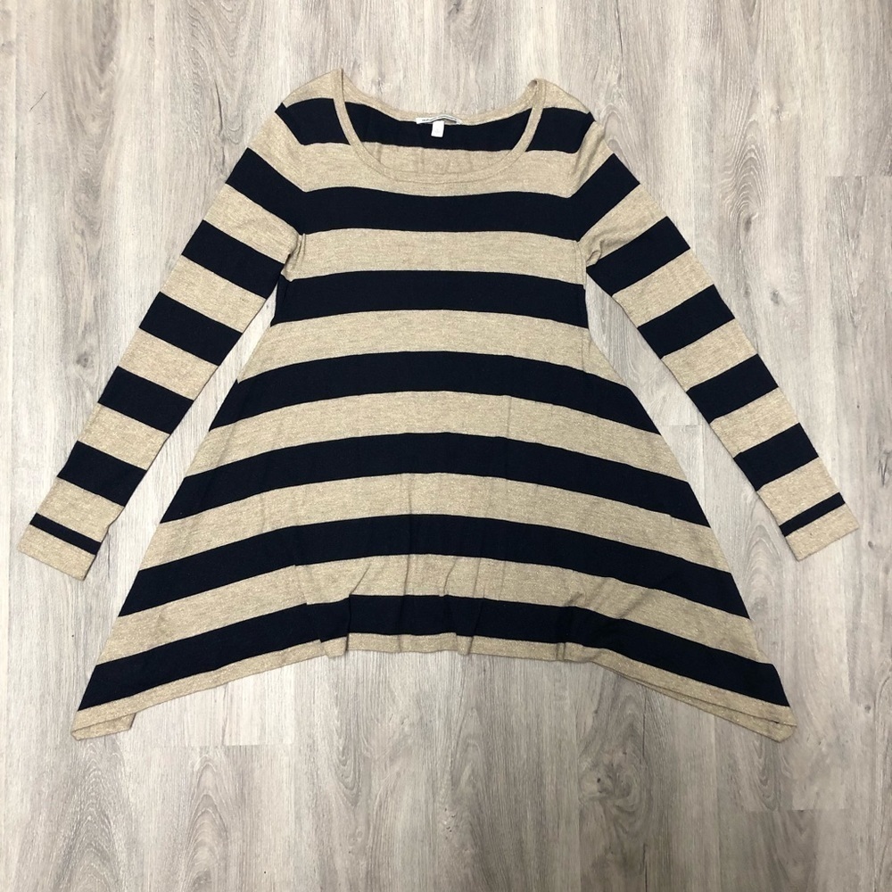Autumn Cashmere Size Medium Sweater Silk and Cashmere Blend Navy Gold Striped